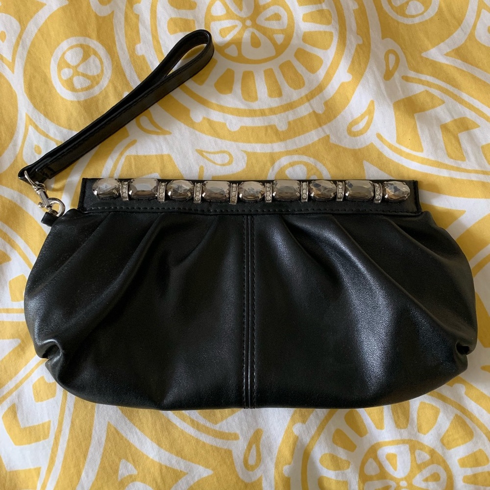 Nine West black jeweled crystal clutch